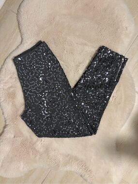 Kids Dark Grey Sequin Leggings - L